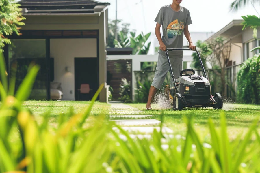 wide self propelled lawn mower